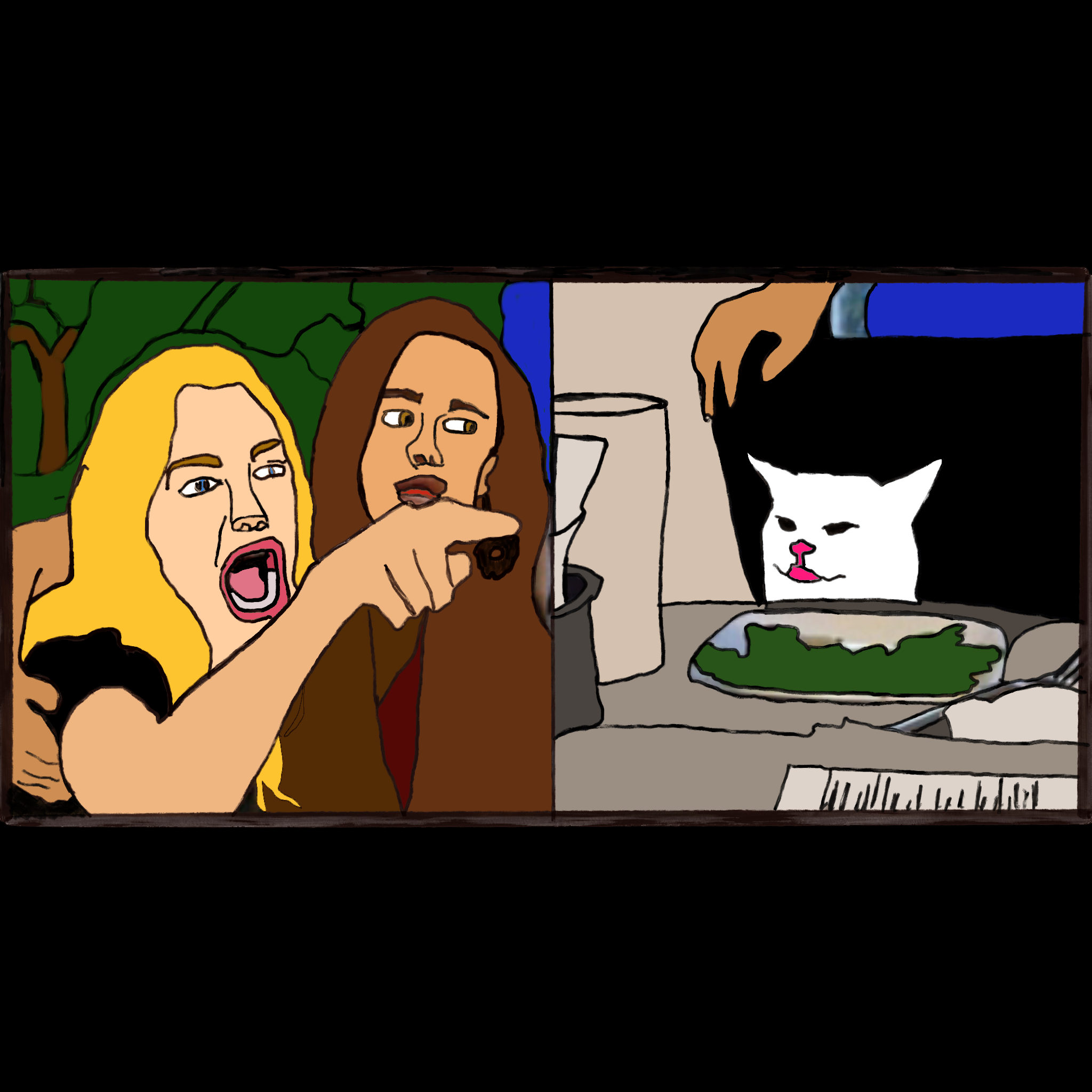 Woman Screaming at Cat - Cartoon image